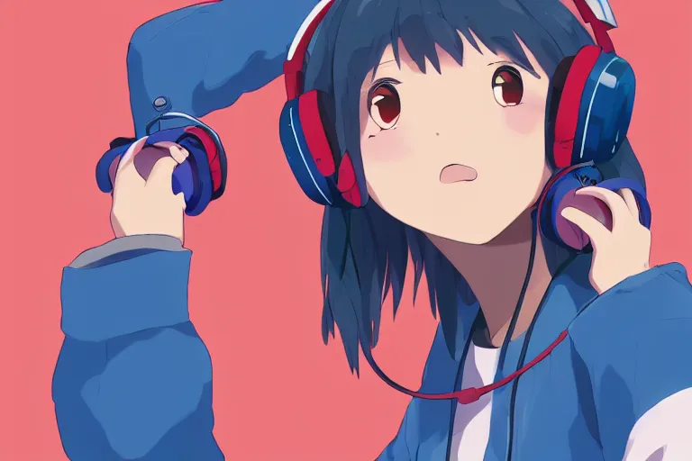 weak-caribou574: a girl [anime-style] using headphones, listenning lo-fi  music, picture for profile.