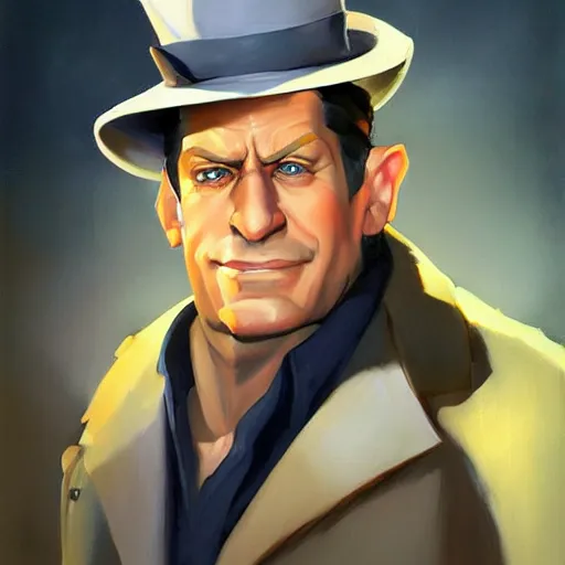 Image similar to greg manchess portrait painting of the inspector gadget as overwatch character, medium shot, asymmetrical, profile picture, organic painting, sunny day, matte painting, bold shapes, hard edges, street art, trending on artstation, by huang guangjian and gil elvgren and sachin teng