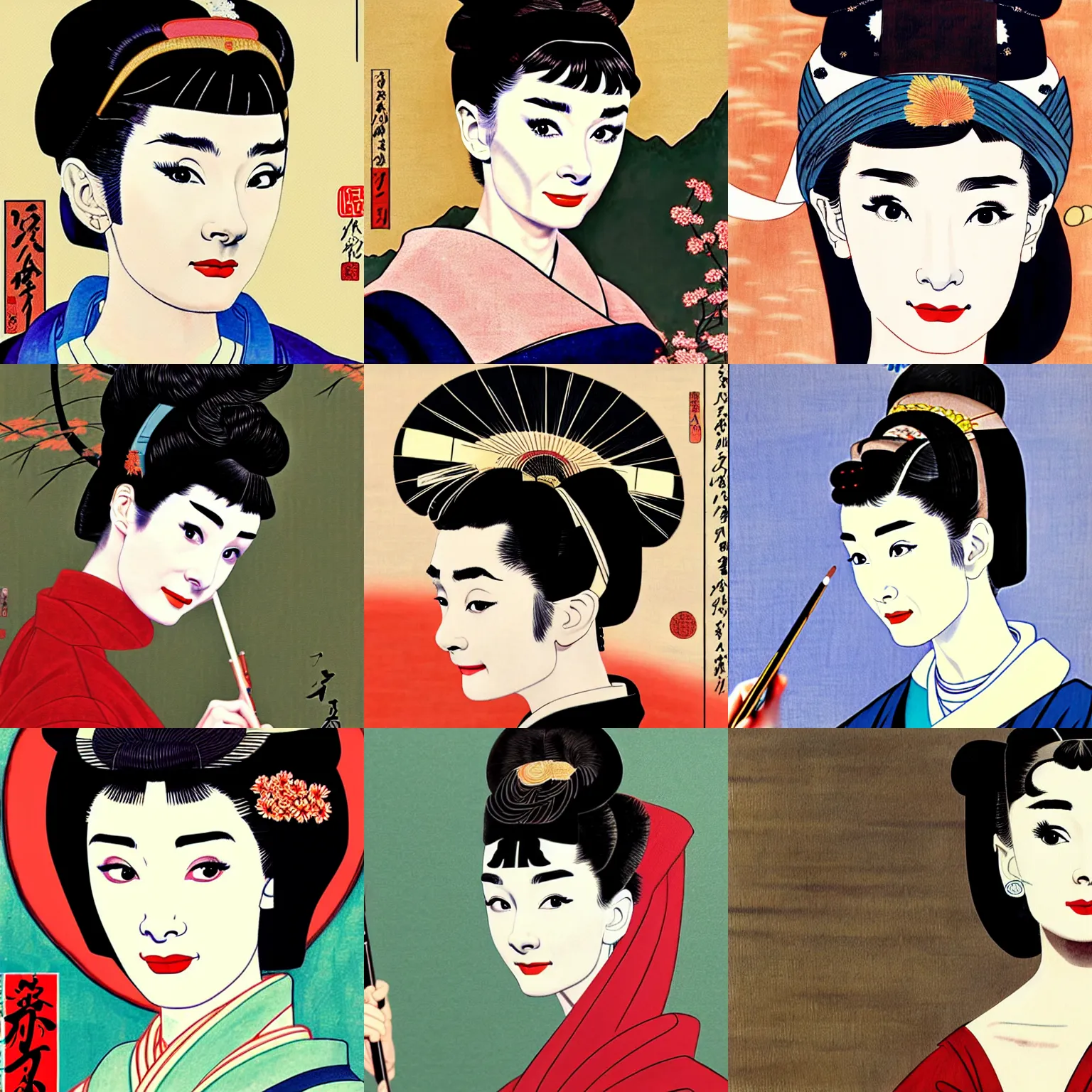 Prompt: painting of audrey hepburn as orian in ukiyo - e art, 4 k, ultra detailed, photo realistic
