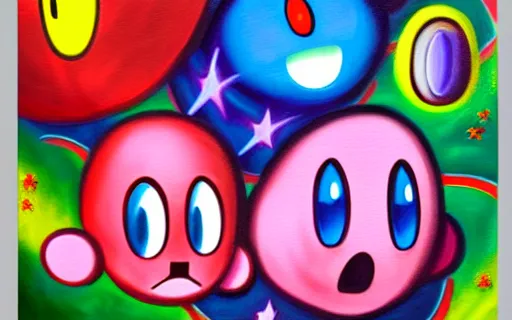 Prompt: Kirby of the stars, oil painting on canvas, 8k, detailed