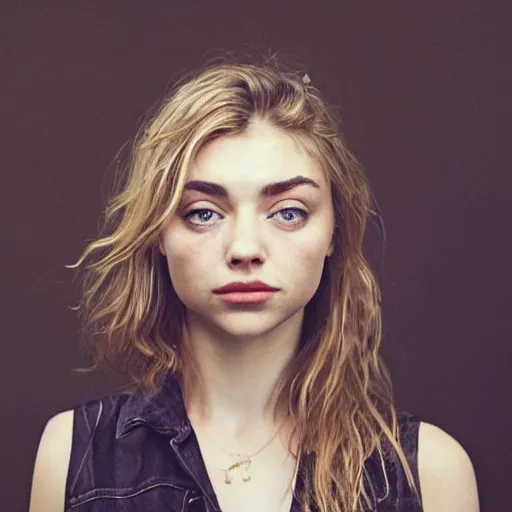 Image similar to a masterpiece portrait photo of a beautiful young woman who looks like a imogen poots, symmetrical face, random background scene