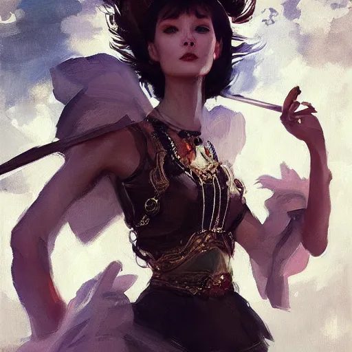 Prompt: mage, vogue, elle, korean, audrey hepburn, greg rutkowski, john singer sargent, anime, trending on artstation, oil painting, intricate, crop top