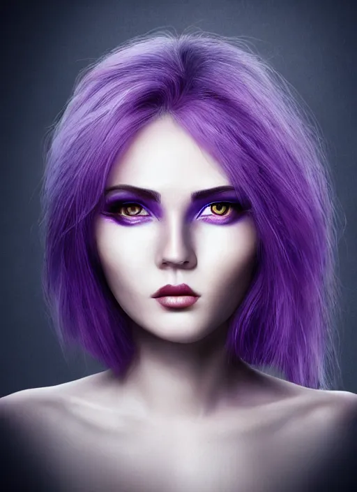 Prompt: photorealistic 3 0 0 0 one eye cyclope beautiful female with purple hair portrait photography feroflex photorealistic studio lighting ektachrome detailed intricate face details, ultradetails, beautiful face, realistic shaded perfect face, extremely fine details