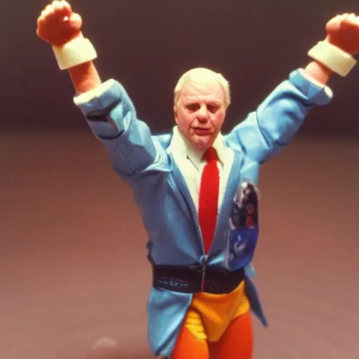 Image similar to sir david attenborough as a 1 9 8 0 s wrestling action figure