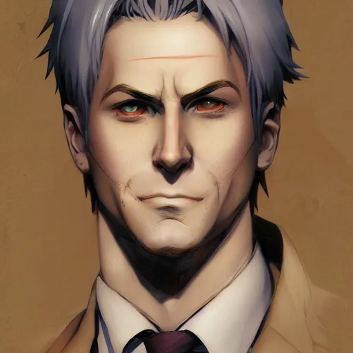 Image similar to John Constantine as an anime character, anime, portrait, visualartzi, concept art by Karla Ortiz, James Paick, Charlie Bowater, Krenz Cushart, highly detailed, ultra detailed, ultra realistic, trending on artstation, cgstudio