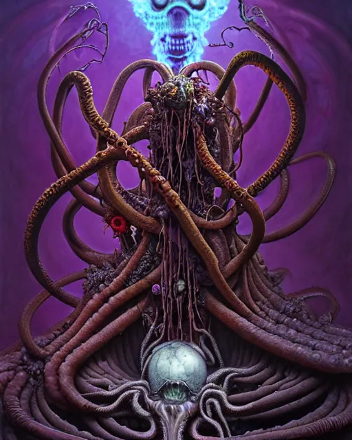 Prompt: the platonic ideal of flowers, rotting, insects and praying of cletus kasady carnage thanos dementor hades chtulu mandelbulb schpongle octopus bioshock xenomorph baraka, ego death, decay, dmt, psilocybin, concept art by randy vargas and zdzisław beksinski