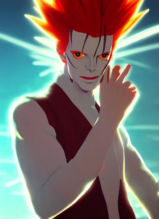 Image similar to portrait of david bowie as hisoka from hunter x hunter, coherent, medium shot, waist up, studio ghibli pixar and disney animation sharp unreal engine 5, anime key art by greg rutkowski, bloom, dramatic lighting