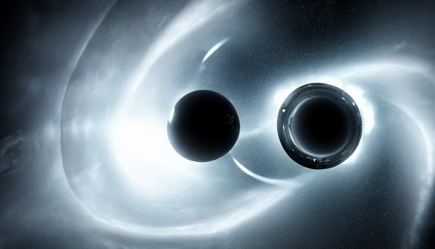 Image similar to an astronaut is falling inside a black hole and is bent into a vortex, volumetric lighting, interstellar, black hole light lensing, event horizon, digital art, wallpaper, 4 k