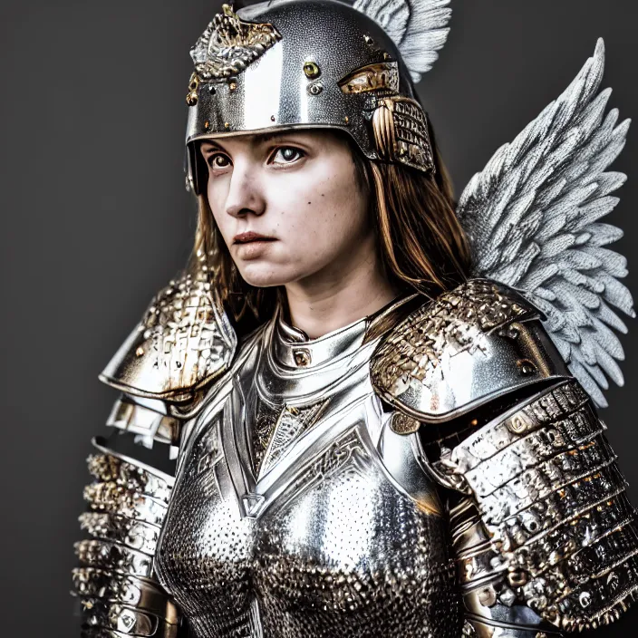 Image similar to photo of an angel warrior queen wearing diamond encrusted armour, highly detailed, 4 k, hdr, smooth, sharp focus, high resolution, award - winning photo