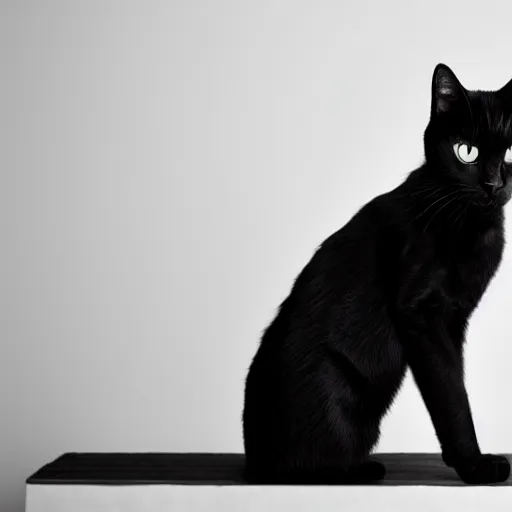 Image similar to photograph of a black cat sitting in a white studio