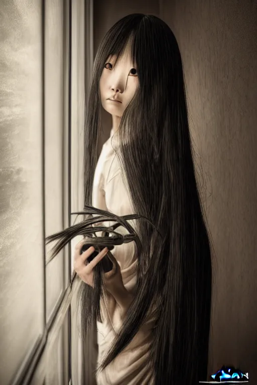 Image similar to sadako life before gone, photorealistic, smooth, 4 k, aesthetic lighting, baroque object, hyperdetailed, professional photography, pullitzer winning, photo by : canon eos 5 d mark iv, by karah mew and adnan abidi