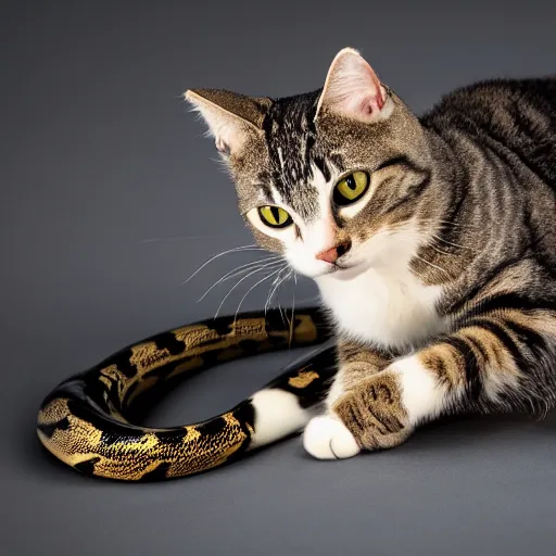 Prompt: studio photo of a cat and viper hybrid, 4k