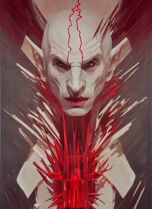 Image similar to symmetry! portrait of nosferatu, red spike aura in motion, floating pieces, painted art by tsuyoshi nagano, greg rutkowski, artgerm, alphonse mucha, spike painting