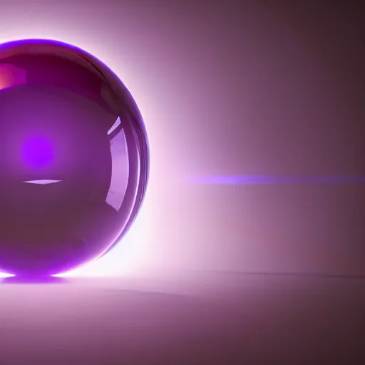 Image similar to smooth chrome orb surrounded light rays, octane render, purple and grey tones, cinematic, dramatic lighting, cgi, unusual, redshift renderer, splash page, desktop art