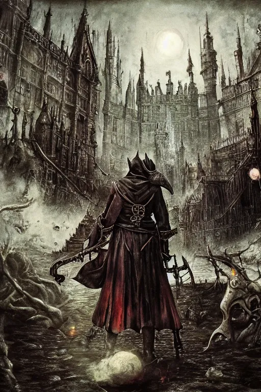 Image similar to bloodborne in the style of hieronymus bosch