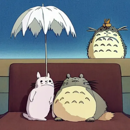 Prompt: totoro and larry david sleeping, ghibli film