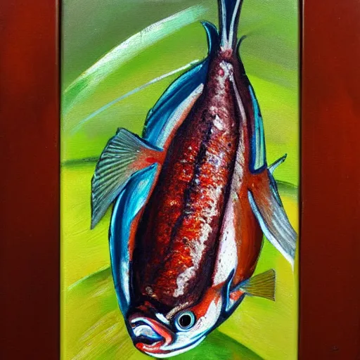 Prompt: a detailed oil painting of a fish made out of chocolate