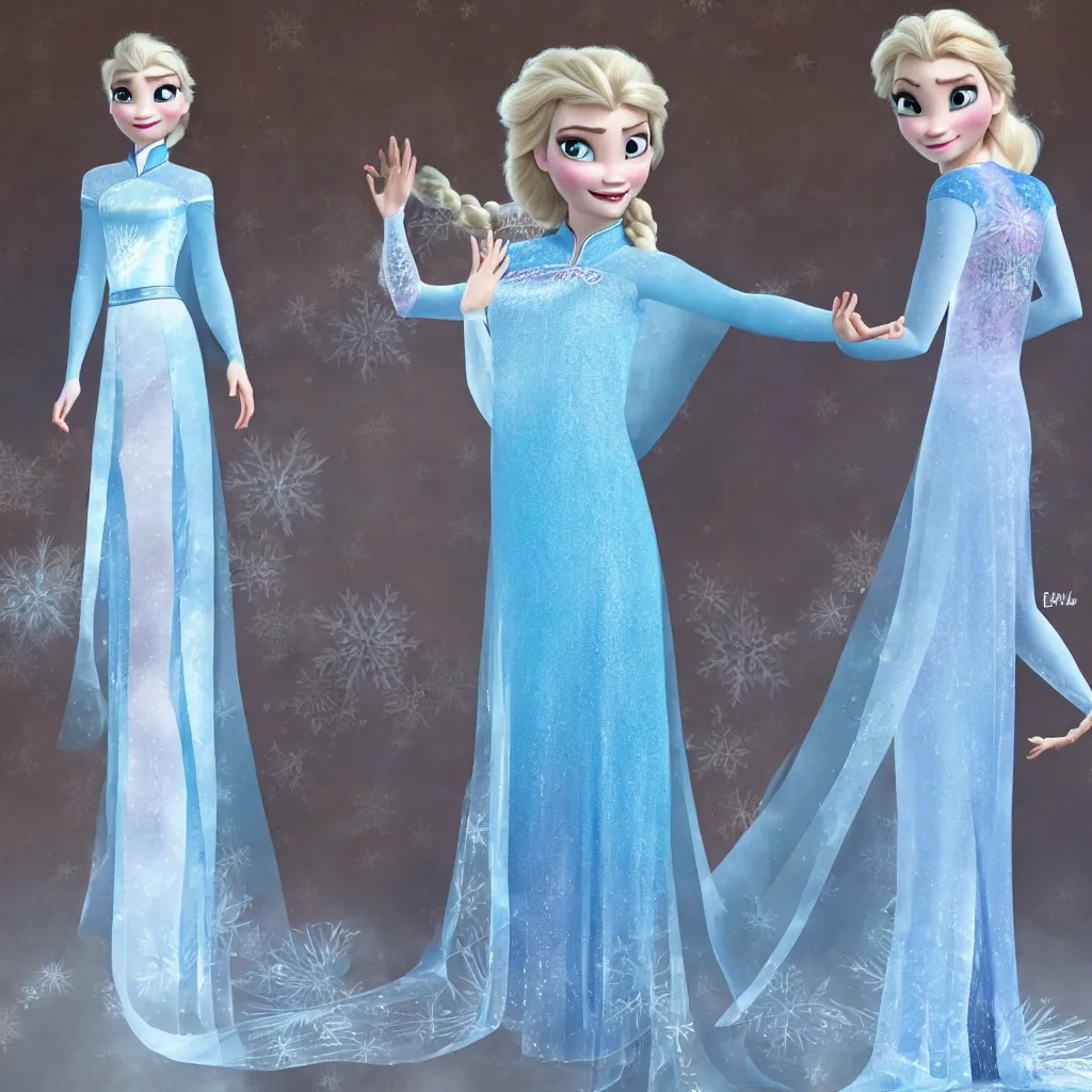 Image similar to elsa is wearing a cheongsam, frozen, disney style, full body.