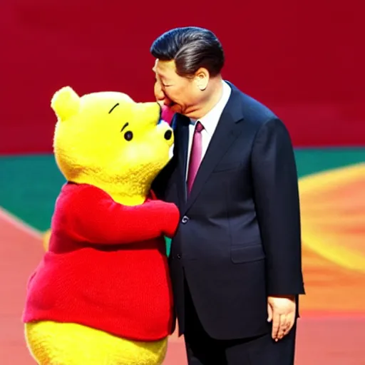 Image similar to xi jinping kissing winnie the pooh on stage