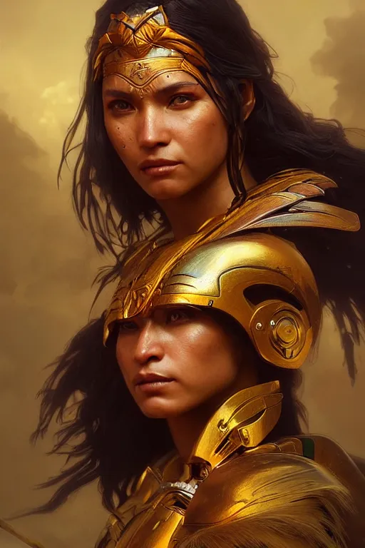 Image similar to portrait of a female Amazon warrior looking fierce, sci-fi, fantasy, intricate, closeup, dramatic lighting elegant, highly detailed, cgsociety, artstation, octane render, unreal engine, concept art, smooth, sharp focus, art by artgerm and greg rutkowski and alphonse mucha