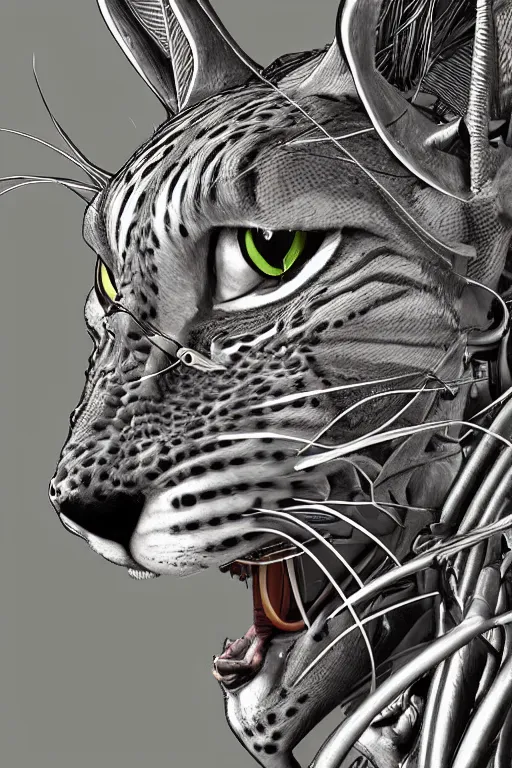 Prompt: detailed portrait artwork of a biomechanical lynx by subjekt zero