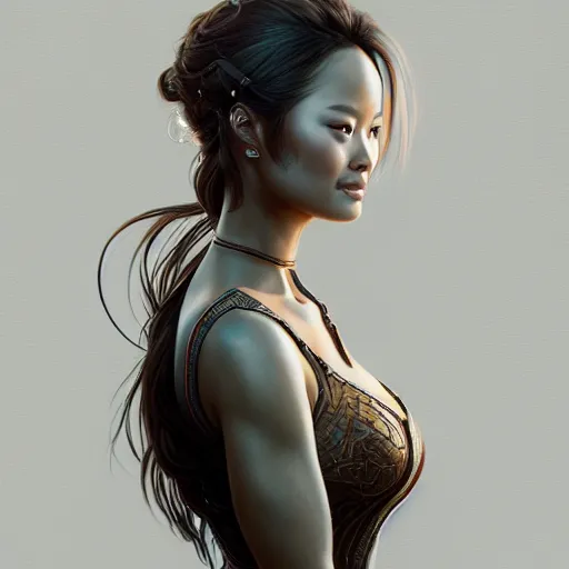 Image similar to full figure ultra realistic illustration, jamie chung as amora, intricate, elegant, highly detailed, digital painting, artstation, concept art, smooth, sharp focus, illustration, art by artgerm and greg rutkowski and alphonse mucha