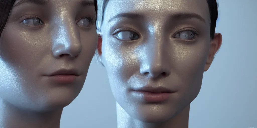 Prompt: human face made of perfect mirror, silver mirror, mirror skin, reflections, reflections, 3 d rendering, hdr, hdr, octane rendering, maya rendering, path tracing, occlusion, global illumination, sun flares, vsx, vsx, cgi, smooth shadows, insanely detailed, 8 k, high resolution, kinematics.