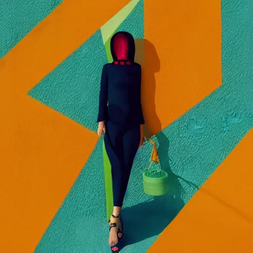 Image similar to geometric colorful smooth shapes rendered as a fashion photo