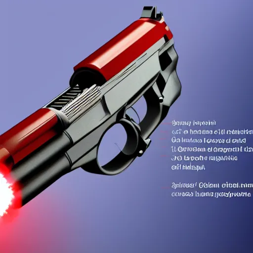 Image similar to The gun shoots plasma, red color, side view, nuclear batteries lie nearby, 99% charge, sci-fi, secret development