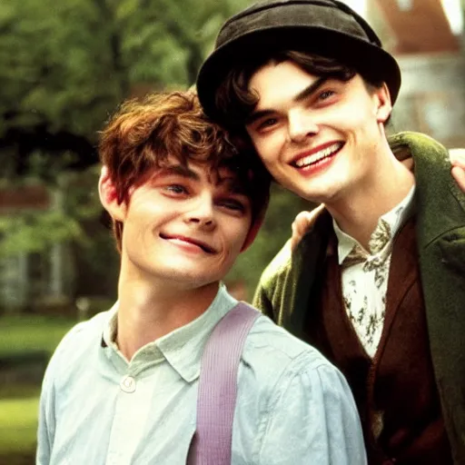 Prompt: Gilbert Blythe and johnny deep as college students