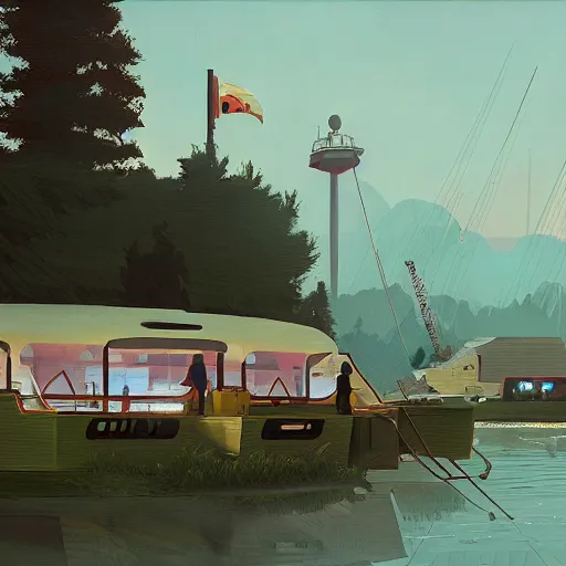 Image similar to yachting club by simon stalenhag