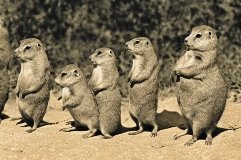Prompt: obese prairie dog soldiers in ww 2