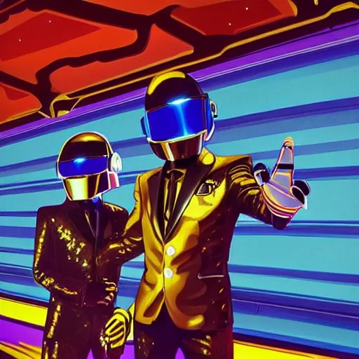 Image similar to daft punk at disney world, photorealistic, high detail