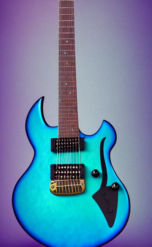 Prompt: award winning photograph of an electric guitar shaped as a bird of paradise, teal colors, 3 d hyperrealistic 8 k image style, detailed render, stunning studio photograph with dramatic lighting, depth of field