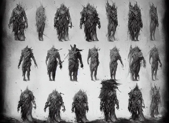 Image similar to feral orc chieftain charector concept sheet, beksinski, ruan jia, the hobbit orc concept, dark soul concept