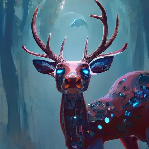 Image similar to a beautiful digital painting of a humanoid cybernetic deer, loftis, cory behance hd by jesper ejsing, by rhads, makoto shinkai and lois van baarle, ilya kuvshinov, rossdraws global illumination