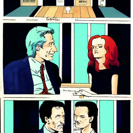 Image similar to comic strip about fox mulder and dana scully by jean giraud