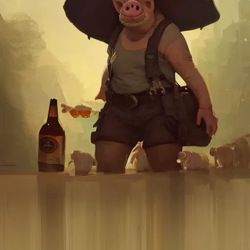 Prompt: 🐷🍺,digital Art, Greg rutkowski, Trending artstation,cinematic