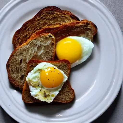 Prompt: an amazing plate with bread, beacon and eggs, 8k.