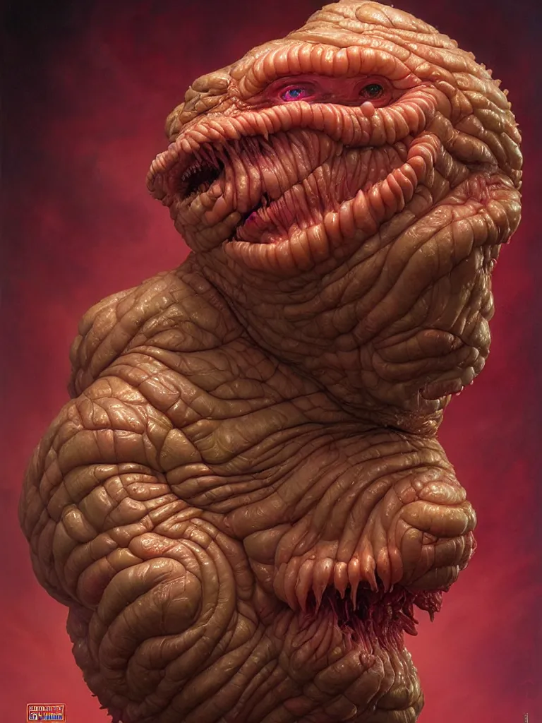 Prompt: hyperrealistic rendering, fat smooth cronenberg flesh monster trump by donato giancola and greg rutkowski and wayne barlow and zdzisław beksinski, eyeballs, epic boss battle, product photography, action figure, sofubi, studio lighting, colored gels, colored background