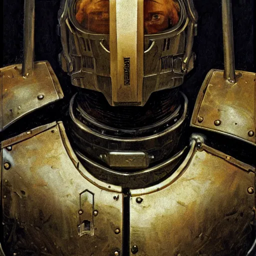 Image similar to the doomslayer as a realistic knight, closeup portrait art by norman rockwell and donato giancola and greg rutkowski