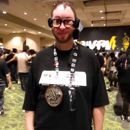 Prompt: A cyberpunk guy at the DEF CON conference in Las Vegas