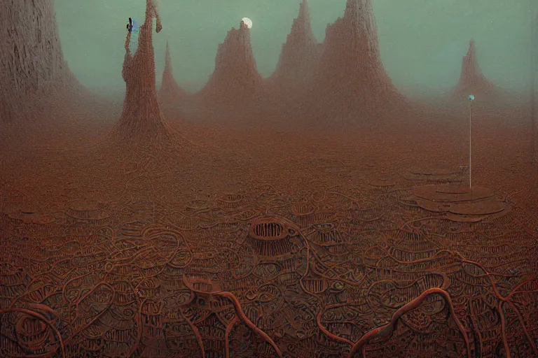 Prompt: a surreal and awe - inspiring sciende fiction landscape, intricate, elegant, highly detailed matte painting by beksinski and simon stalenhag