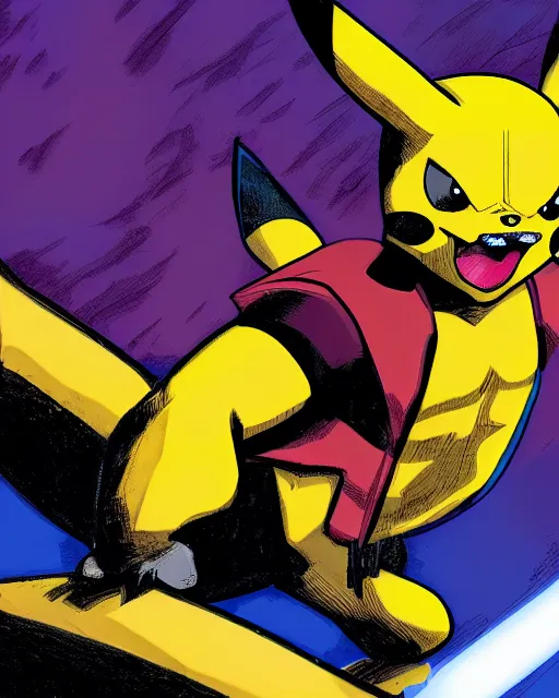 Image similar to wolverine meets pikachu, marvel comics, dynamic lighting, detailed fantasy illustration