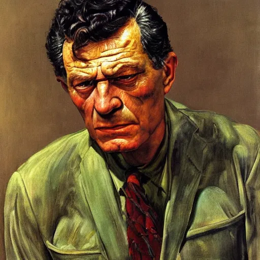 Image similar to high quality high detail painting by lucian freud and frank frazetta, hd, red and green