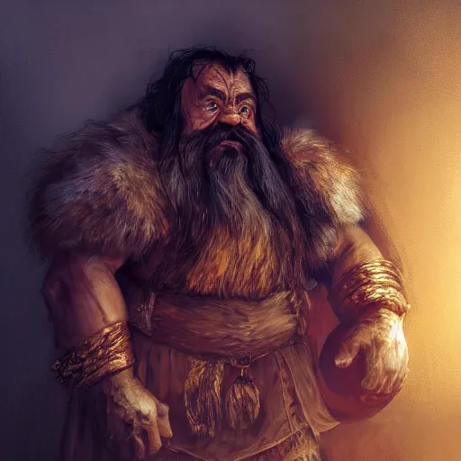 Prompt: portrait of a brutal dwarf hugging the humongous raw, unrefined gold nugget, lump of native gold, realistic, handsome eyes and hands, fantasy art, dnd, lord of the rings, mid - shot, moody lighting, by greg rutkowski, stanley lou, artgerm, trending on artstation, concept art, sharp focus, ray tracing