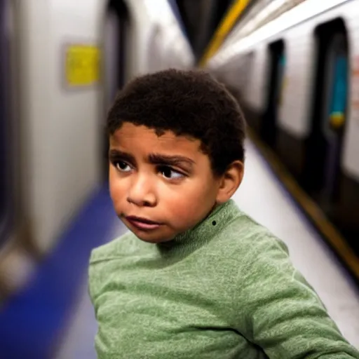 Prompt: a kid feeling anxious on the nyc subway