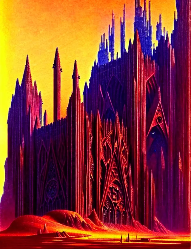 Image similar to close shot of a giant immense squared crematorium gothic architecture advanced technology scifi architectural structure desert planet, bruce pennington,