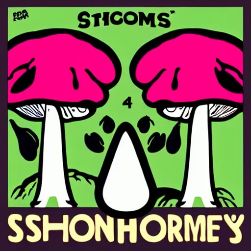 Image similar to spencers shroomery logo. mushroom theme, cottagecore style, by aaron draplin