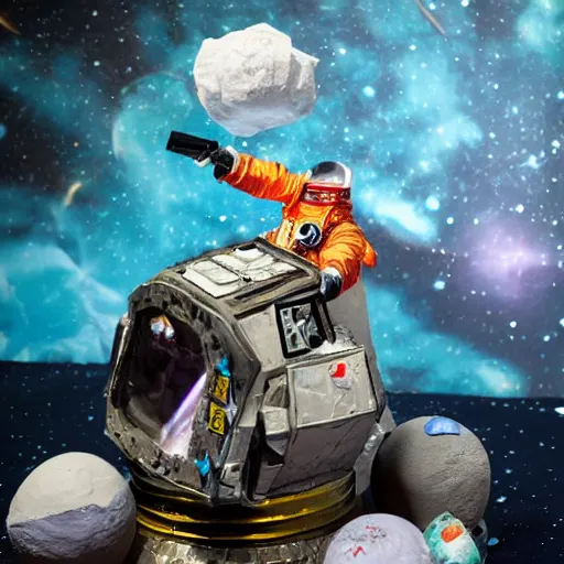 Image similar to a space admiral steering an asteroid, space backdrop, everything made of papier - mache canon 5 d 5 0 mm lens, diorama,